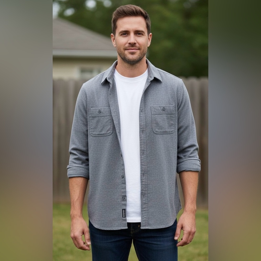 14th & Union Gray soft Long-Sleeve button down Shirt, 100%cotton,chest pocket,L